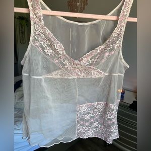 VINTAGE SHEER & LACE BABY PINK TANK TOP